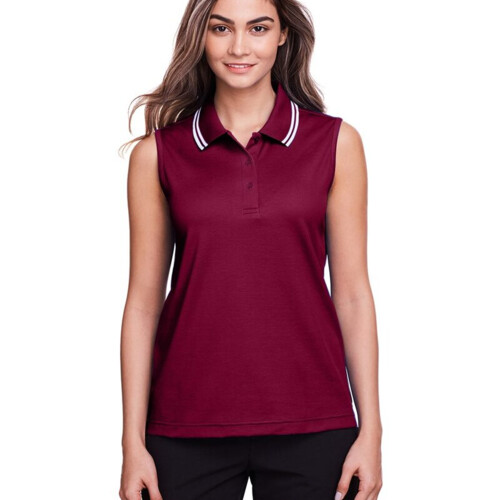 Women's CrownLux Performance® Plaited Tipped Sleeveless Polo Thumbnail