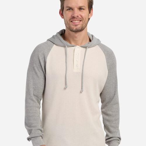 Unisex Waffle Knit Pullover Hooded Long Sleeve T-Shirt Thumbnail