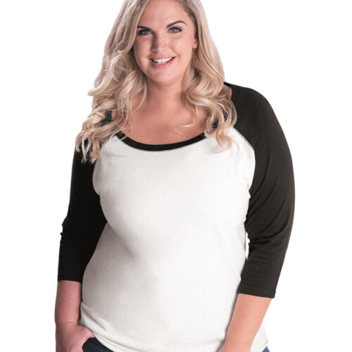 Women's Curvy Collection Baseball Three-Quarter Sleeve Tee Thumbnail